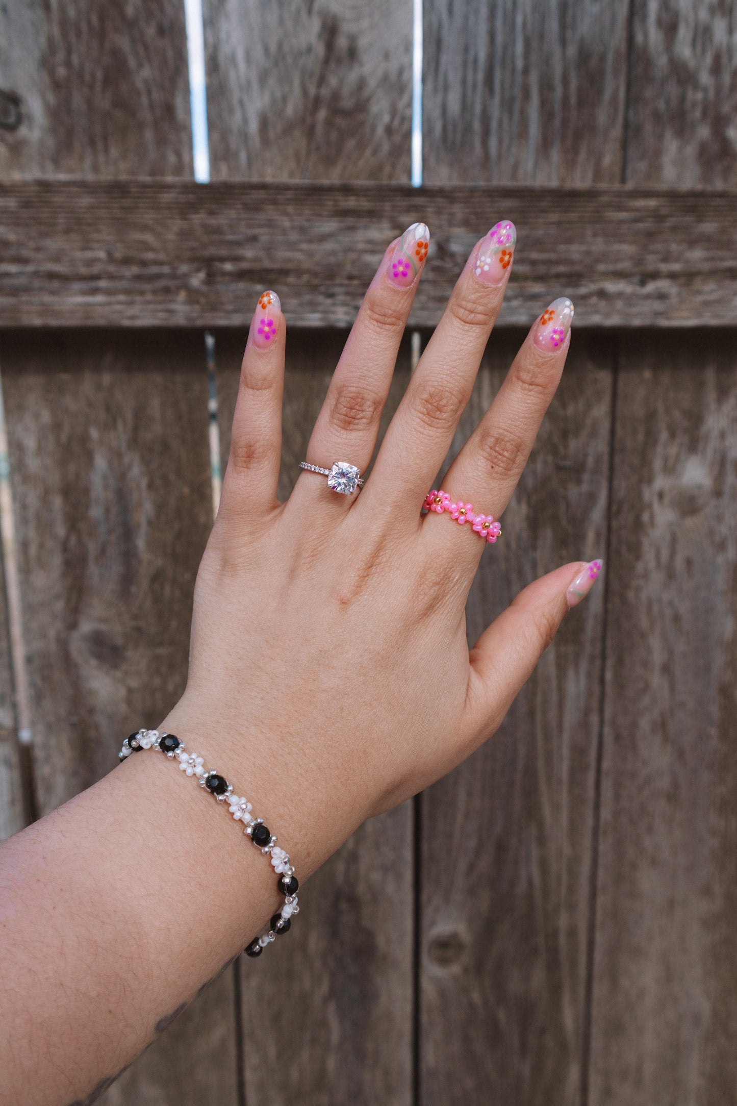 Silver Crystals and flowers Dainty Bracelet