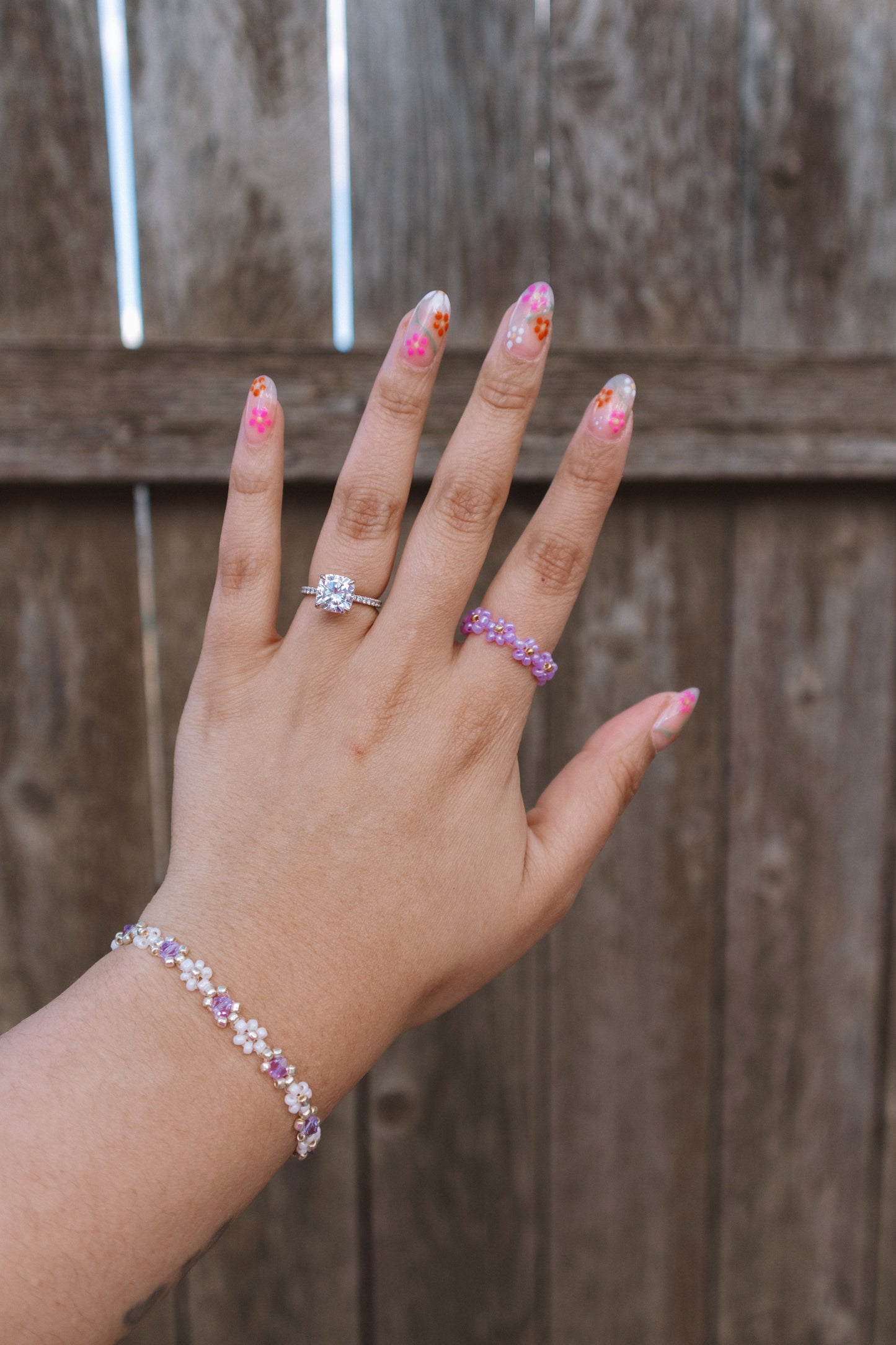 Silver Crystals and flowers Dainty Bracelet