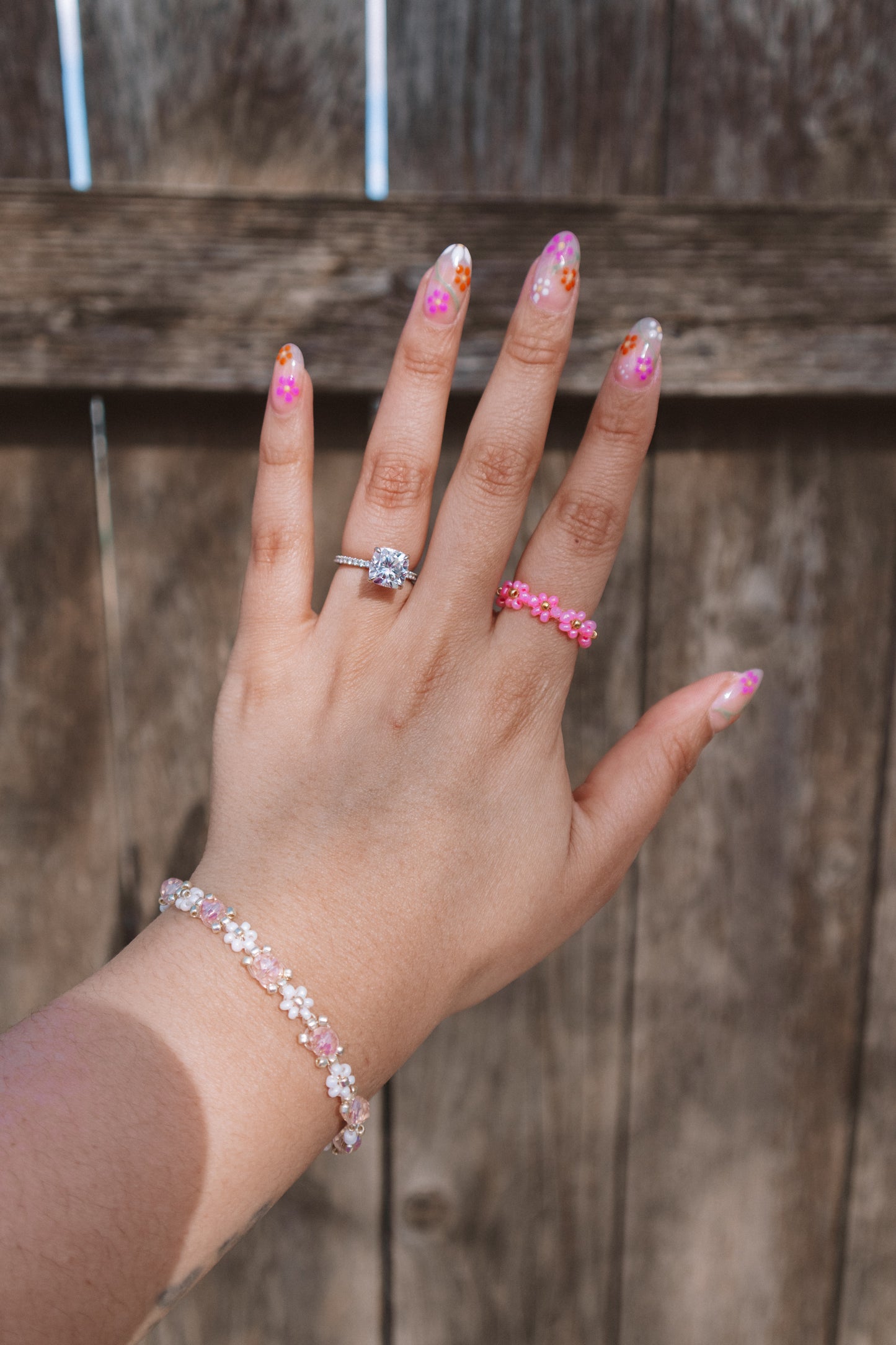 Silver Crystals and flowers Dainty Bracelet