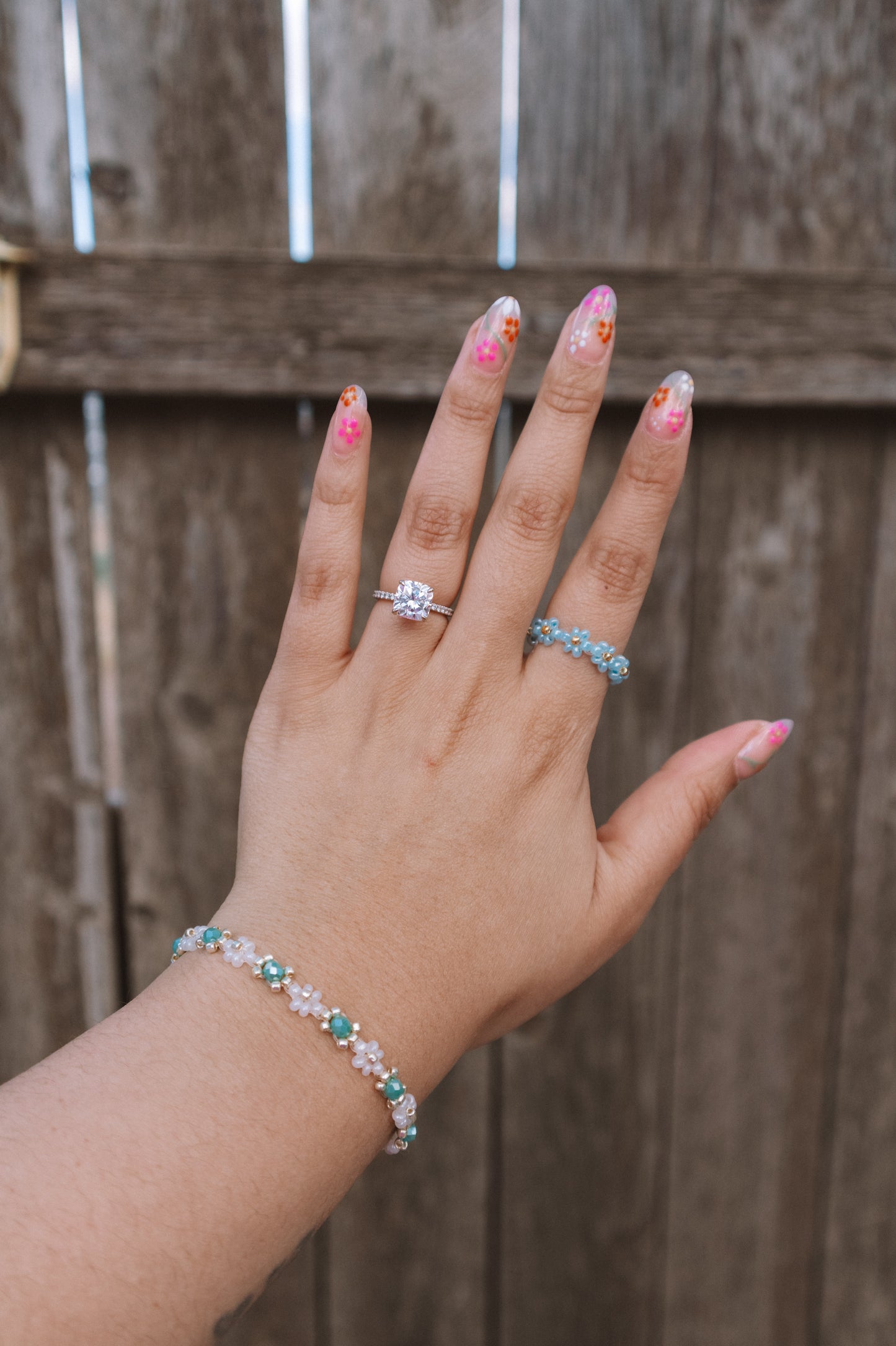 Silver Crystals and flowers Dainty Bracelet