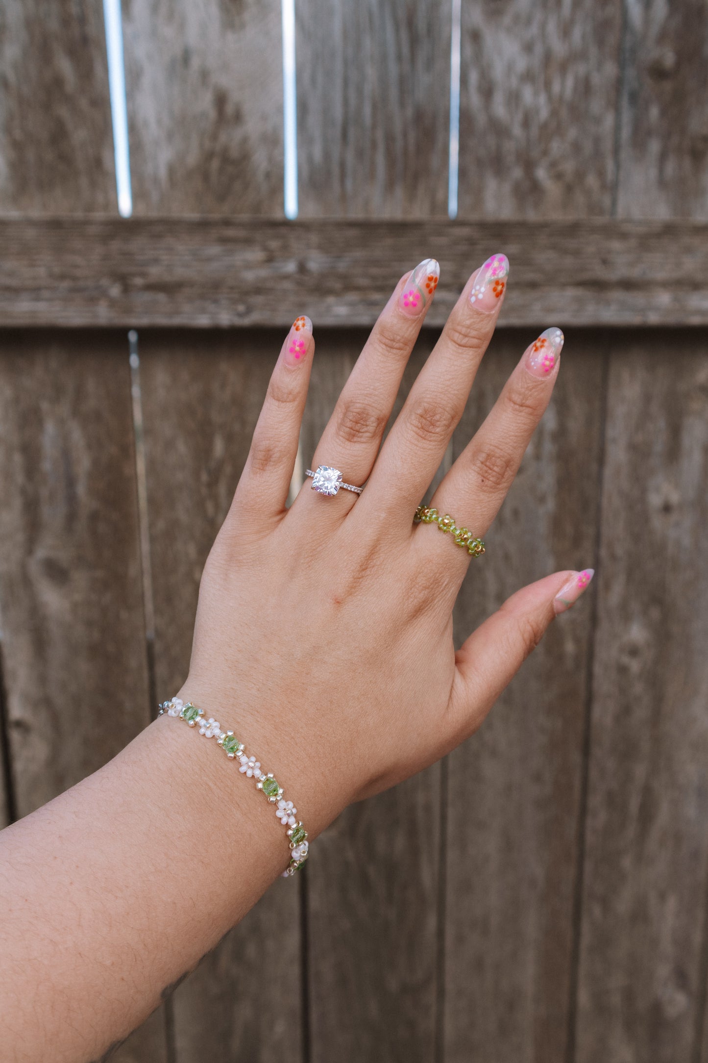 Silver Crystals and flowers Dainty Bracelet