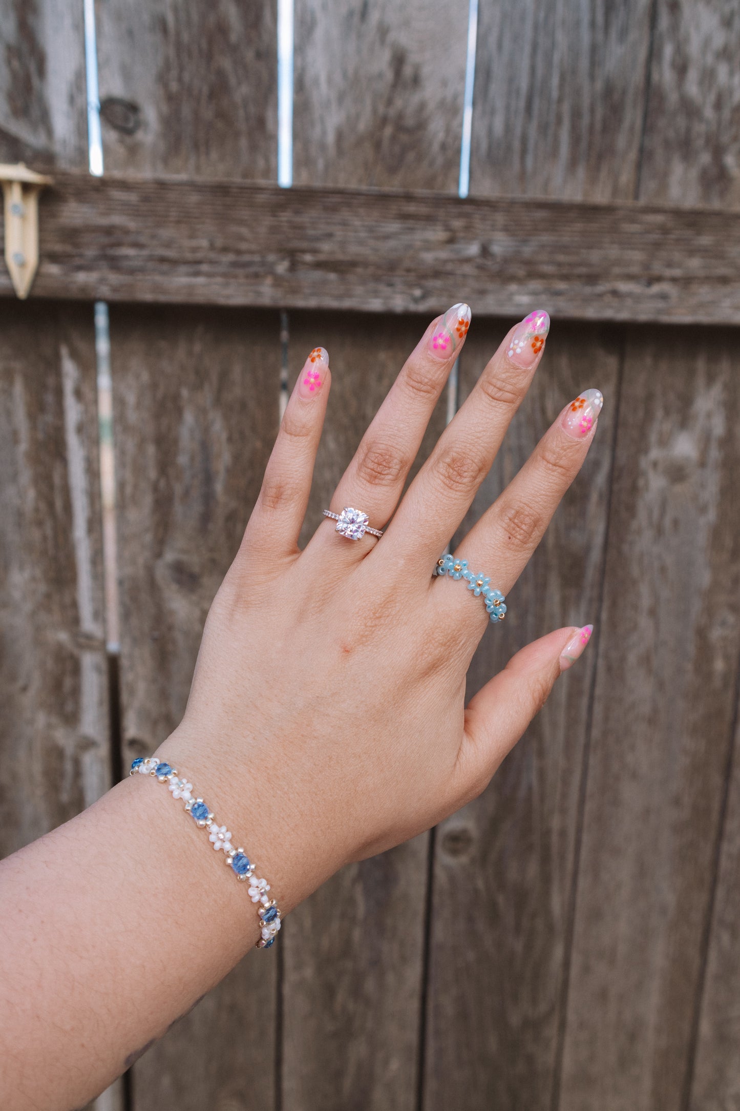 Silver Crystals and flowers Dainty Bracelet