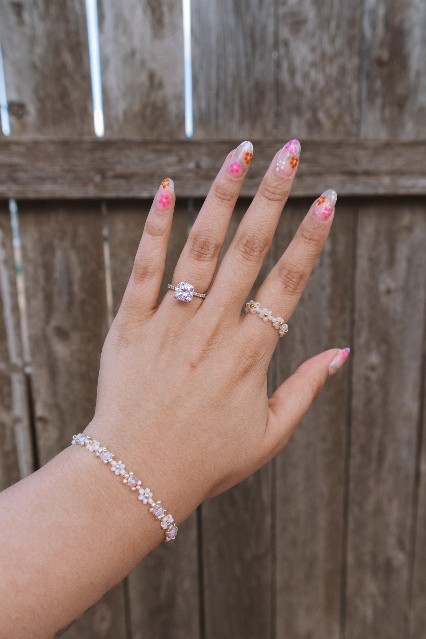 Silver Crystals and flowers Dainty Bracelet