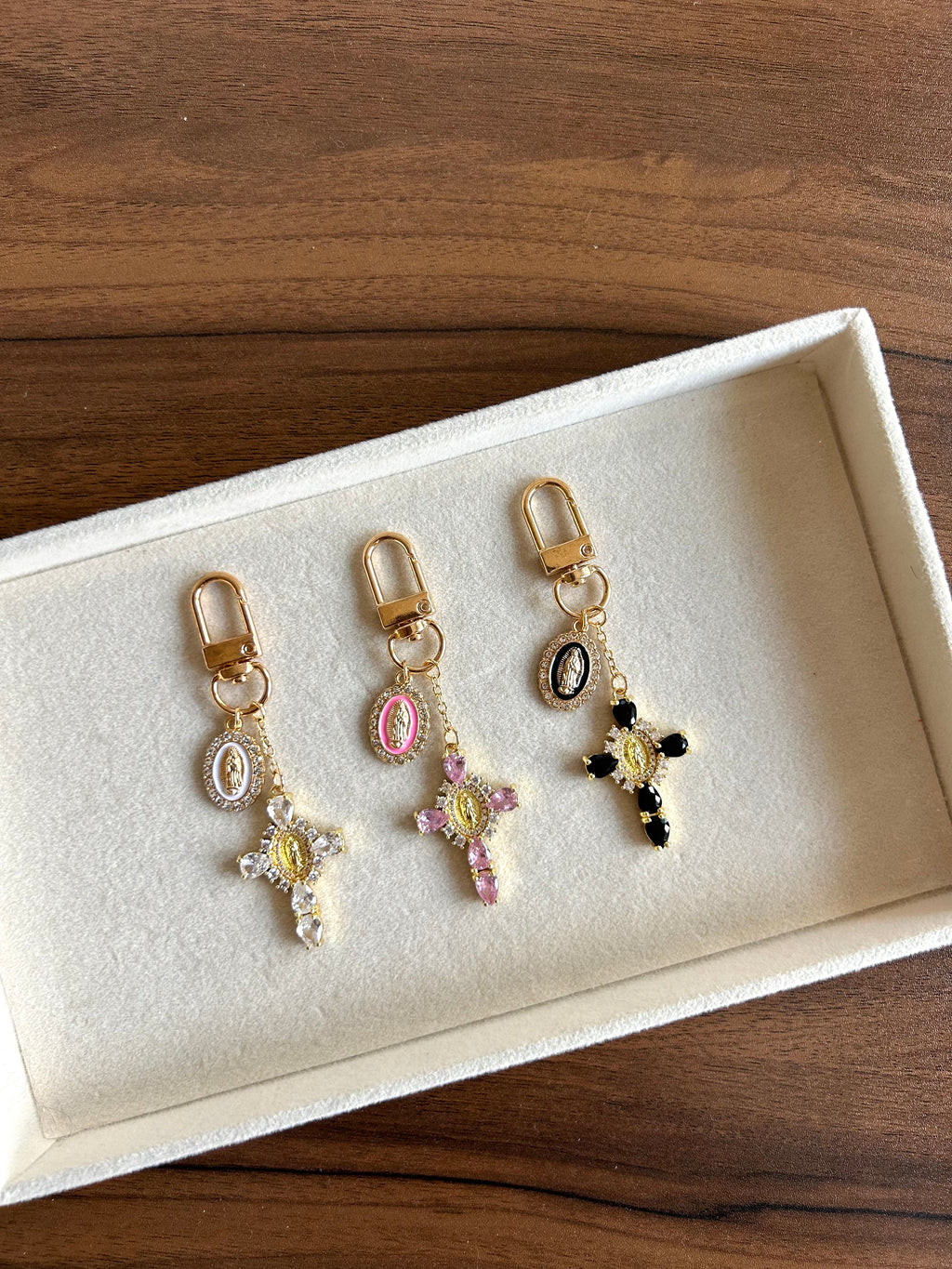 Cz Mary Cross Keychain