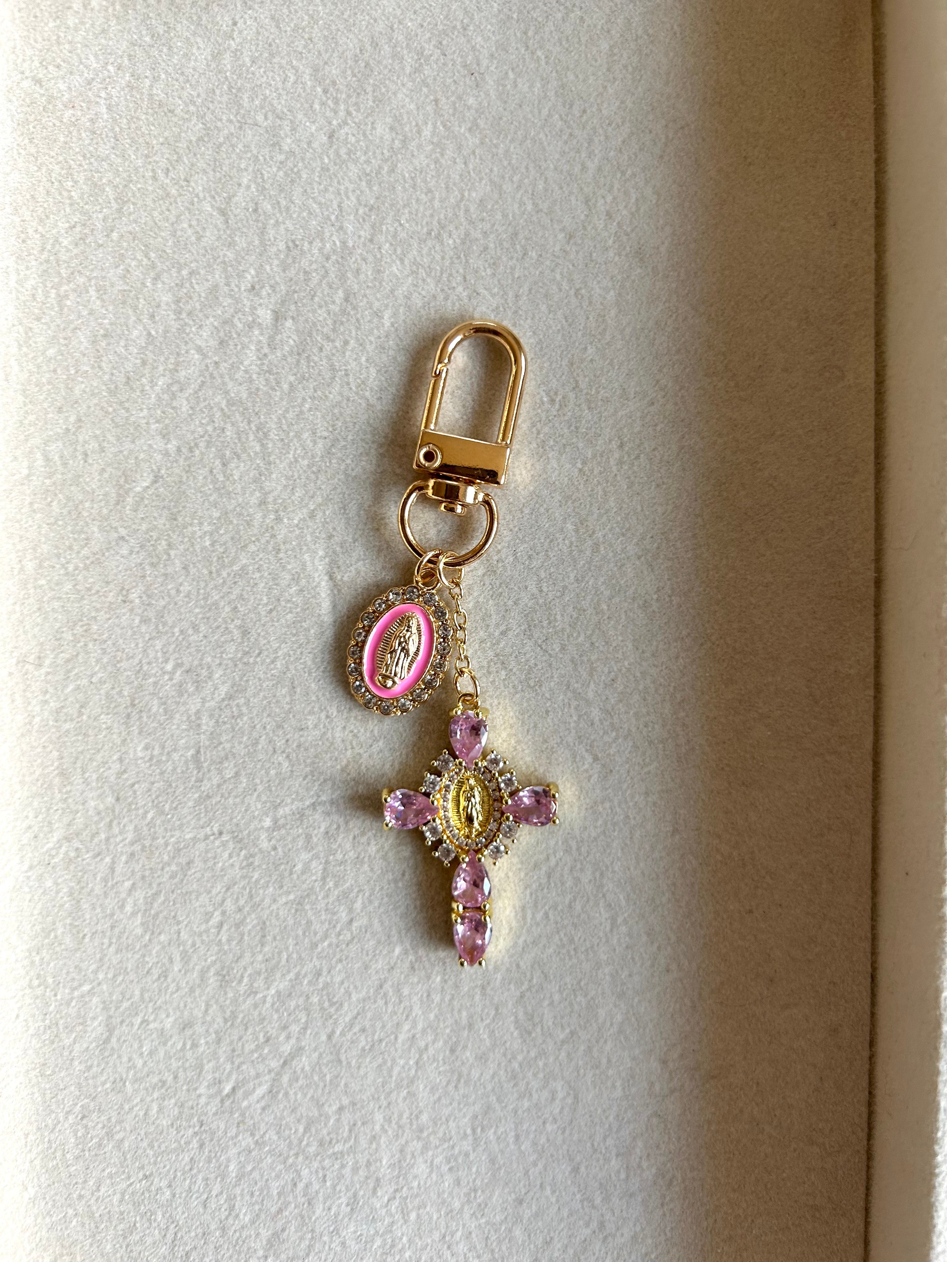 Cz Mary Cross Keychain