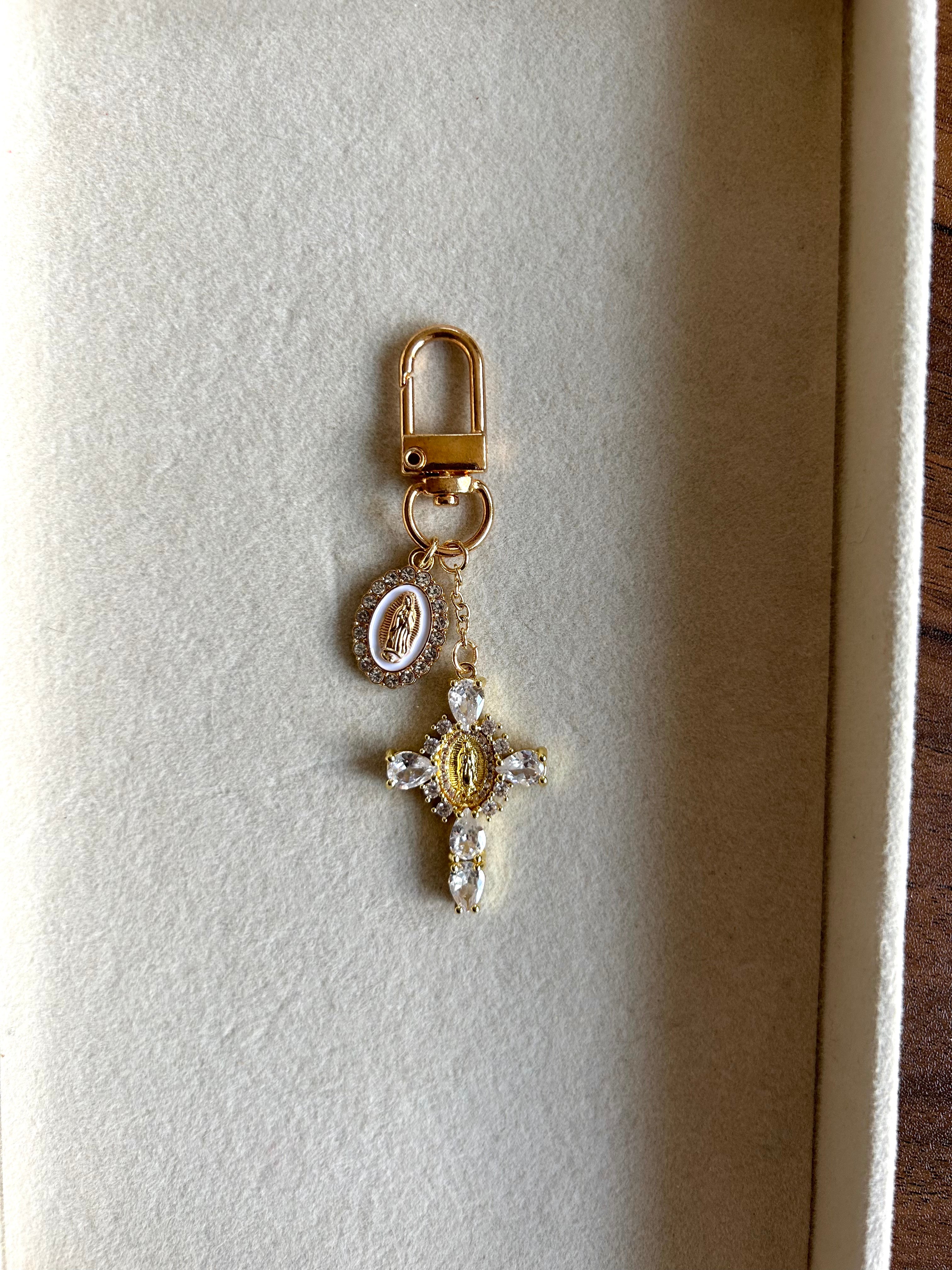 Cz Mary Cross Keychain