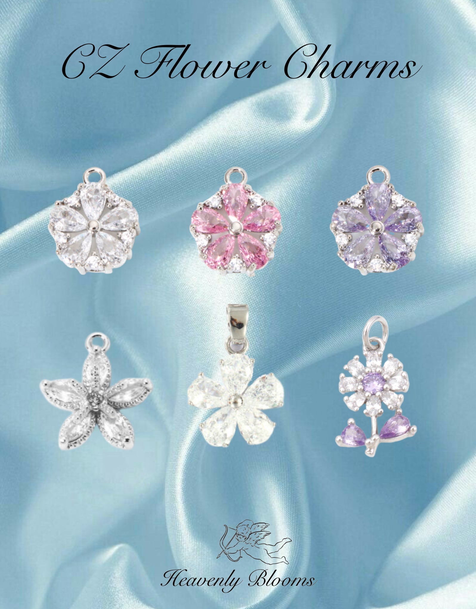 CZ Flower Charms (Silver)